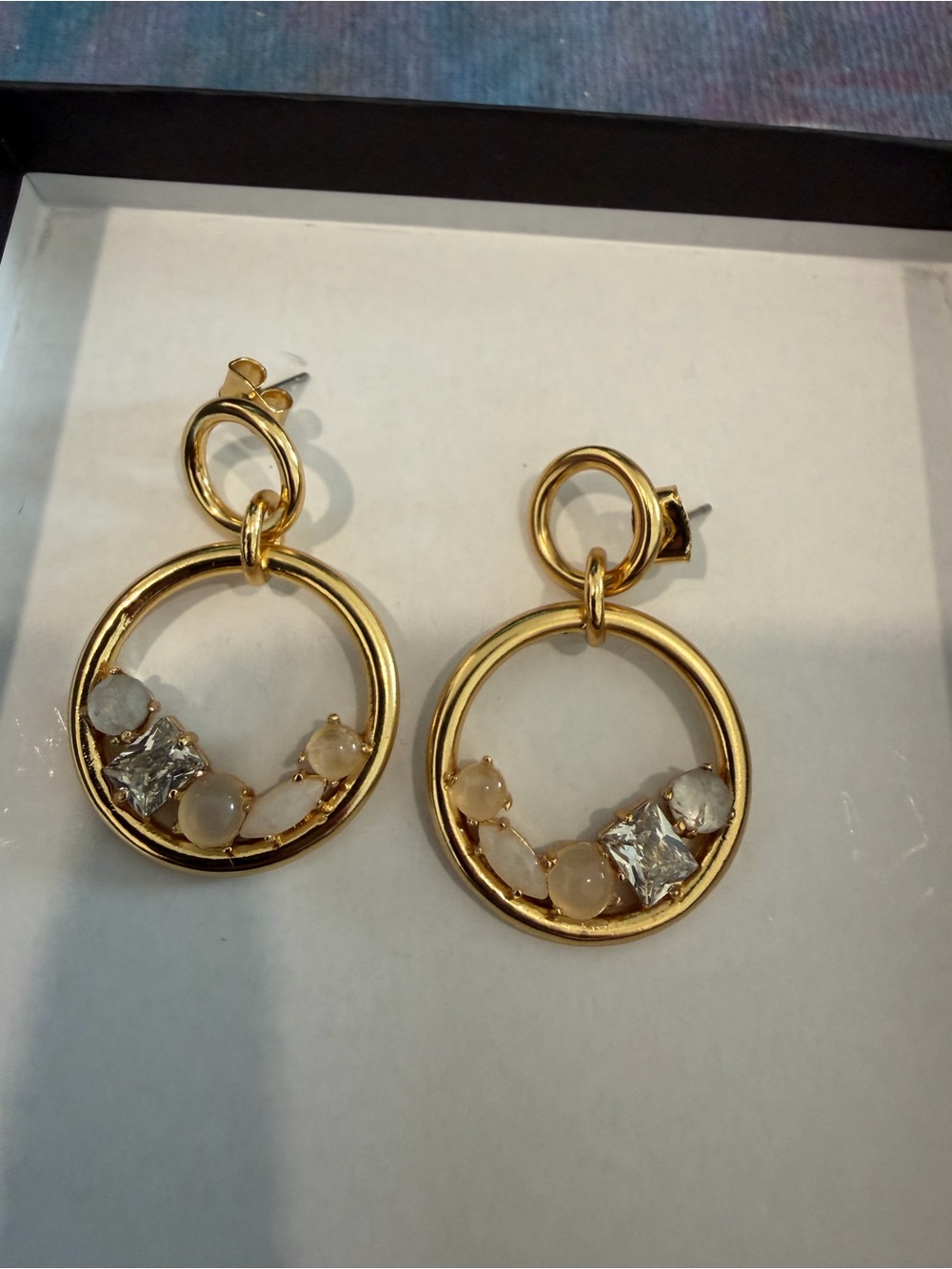 NWOT new J.CREW SEMIPRECIOUS STONE AND CZ DROP EARRINGS GOLD
